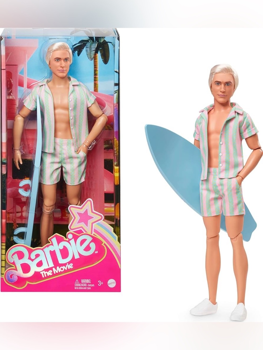 Barbie The Movie Ken Doll in Pastel Stripe Beach Set Ryan Gosling